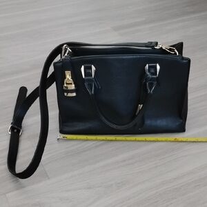 Black Women's Leather Satchel Handbag with Gold Hardware